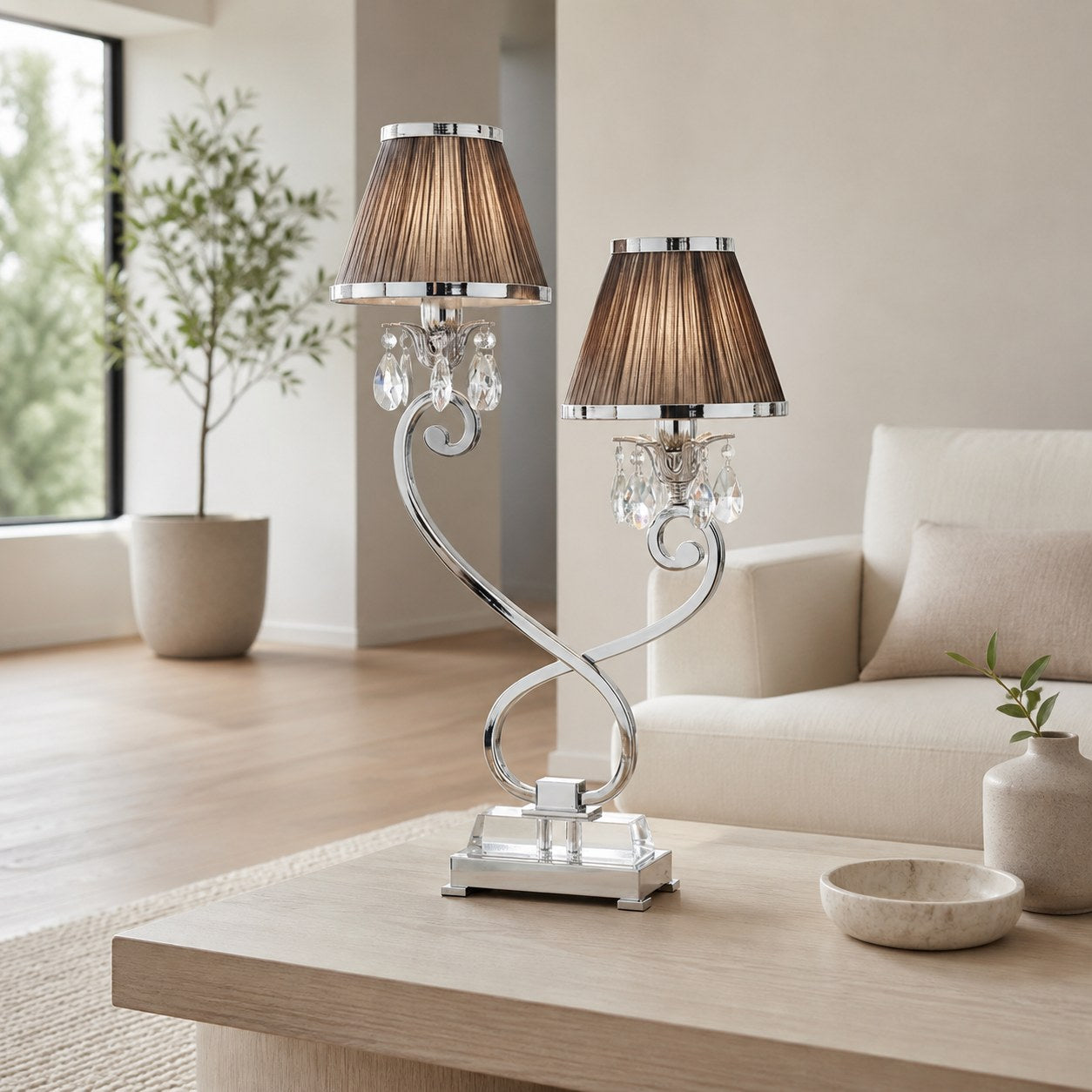 Talonis Double Table Lamp – Dual Shades and Metal Base for Bedroom and Living Room