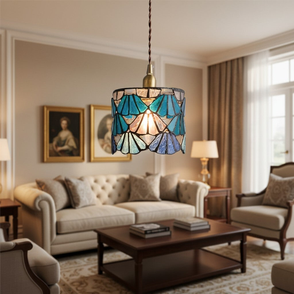 Vintagia Tiffany Inspired Pendant Light Fixture - Artistic Glass Shade Pendant for Dining Island and Entryway