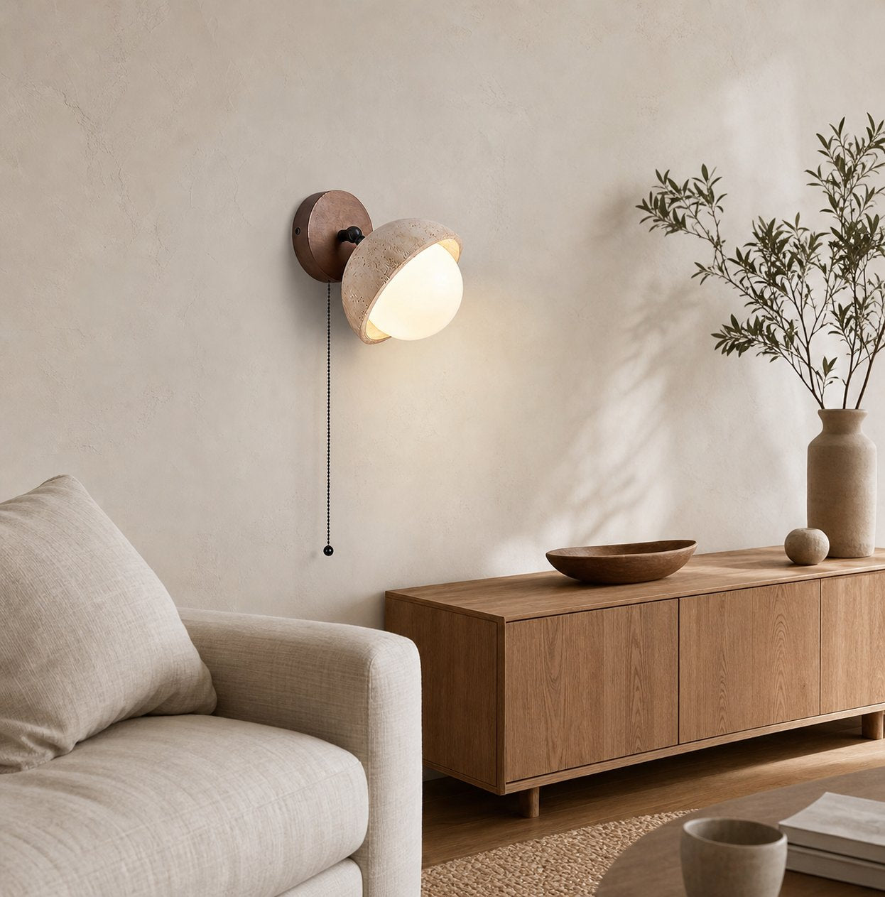 Modern Travertine Wall Lamp – Minimalist Stone Sconce for Bedroom Living Room Hallway
