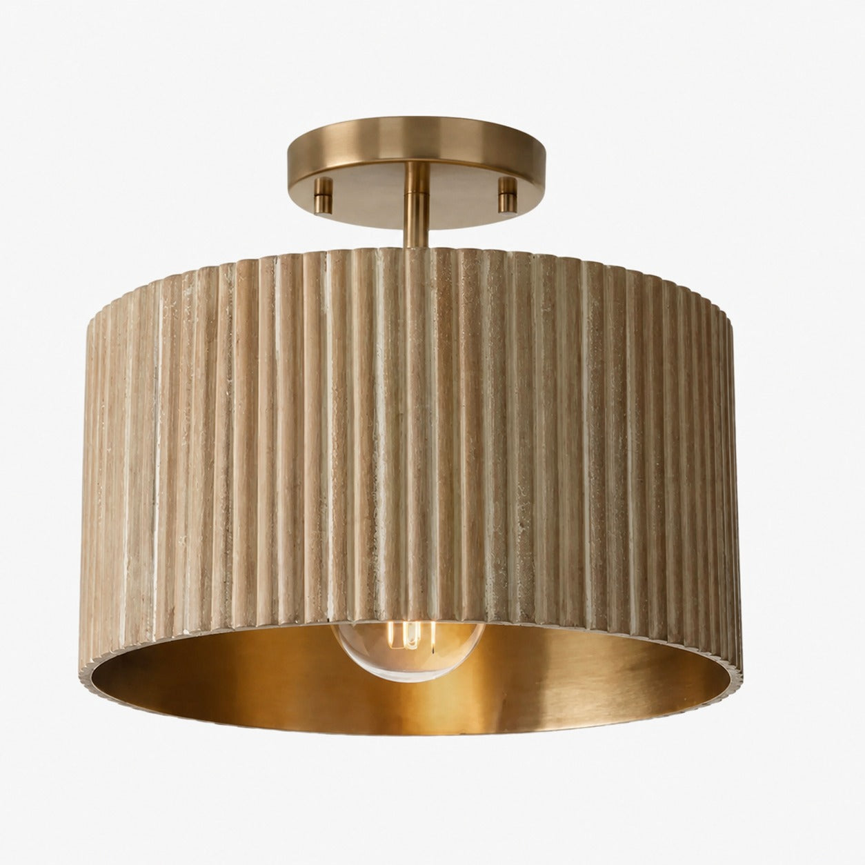 Flutera Fluted Drum Ceiling Light – Farmhouse Textured Flush Mount  Lighting for Living and Bedroom