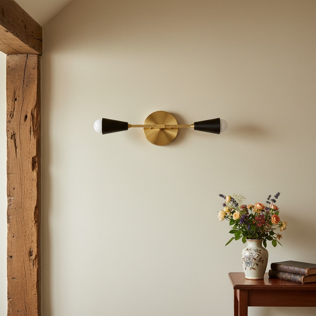Lumen Dual-Conical Modern Wall Sconce – Minimalist Vanity & Hallway Lighting