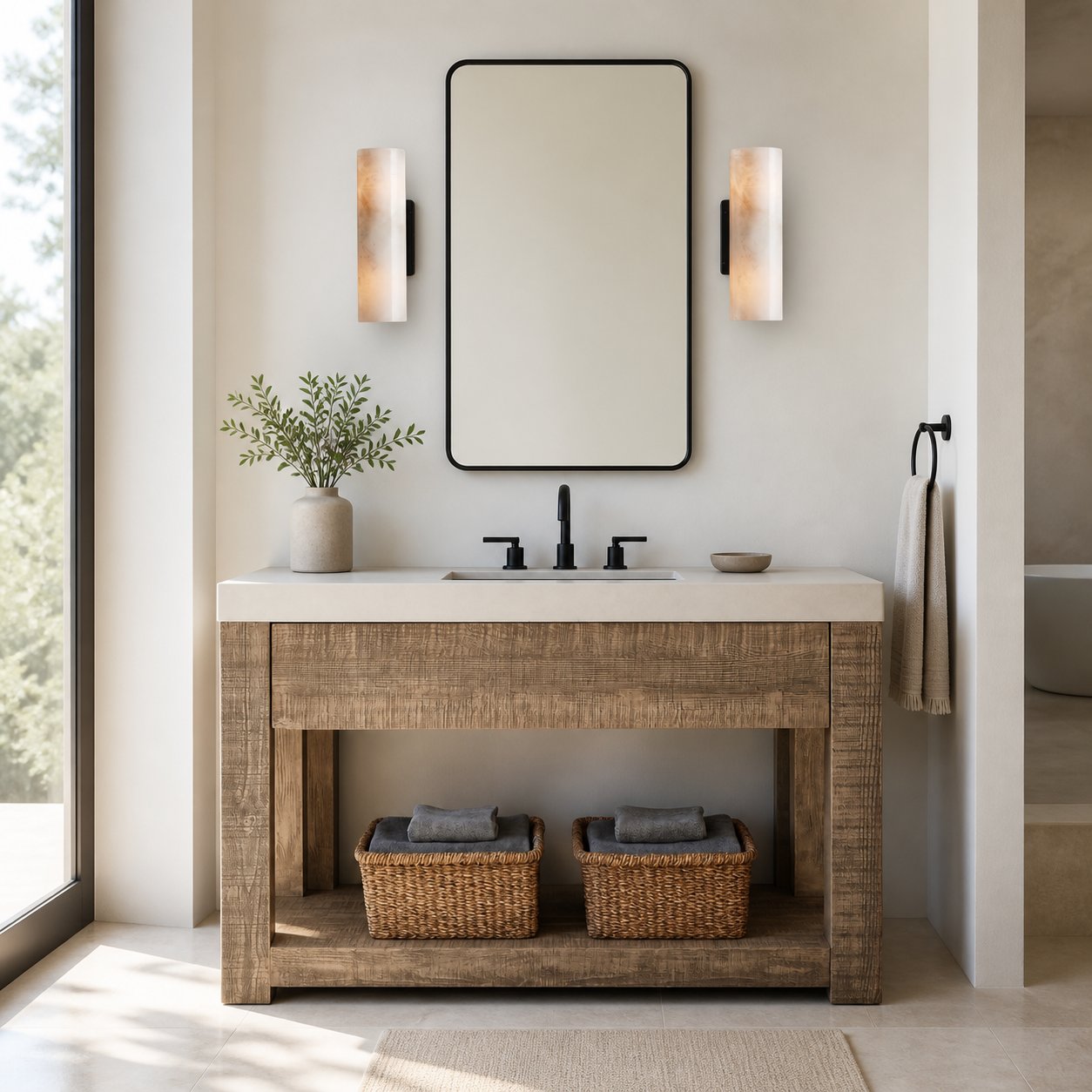 Wolvina Natural Marble Tube Sconce with Sleek Metal Details
