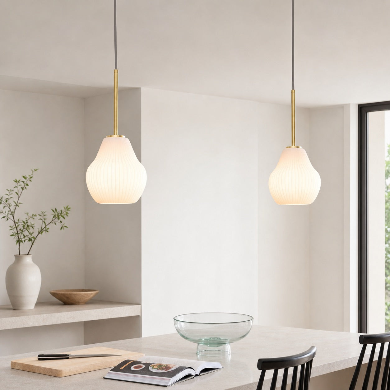 Rivrona Ribbed Pendant – Modern Ribbed Glass Light with Metal Finish