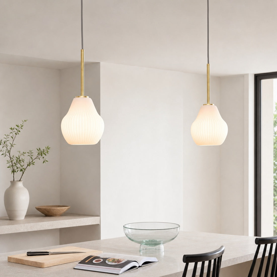 Rivrona Ribbed Pendant – Modern Ribbed Glass Light with Metal Finish