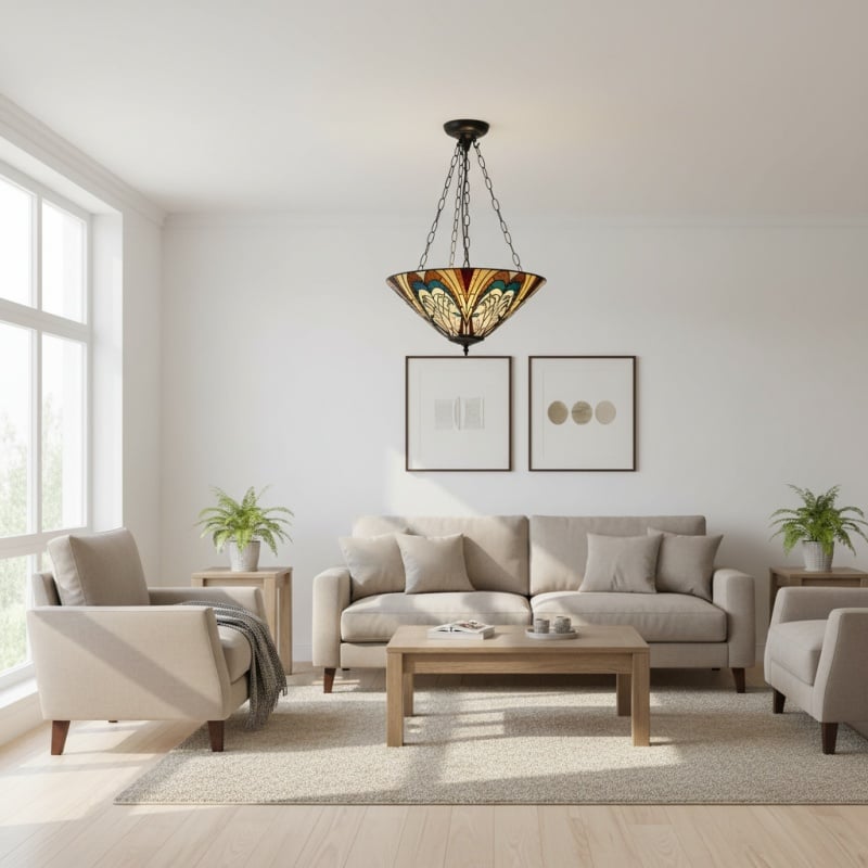 TF Hector Ceiling Light – Handcrafted Stained Glass Design Semi‑Flush or Pendant Fixture for Home