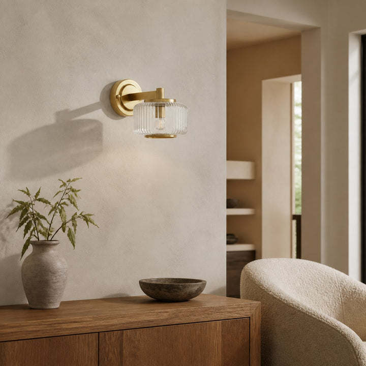 Canovus Ribbed Glass Shade Wall Lamp - Elegant Brass Sconce for Living Room Lighting