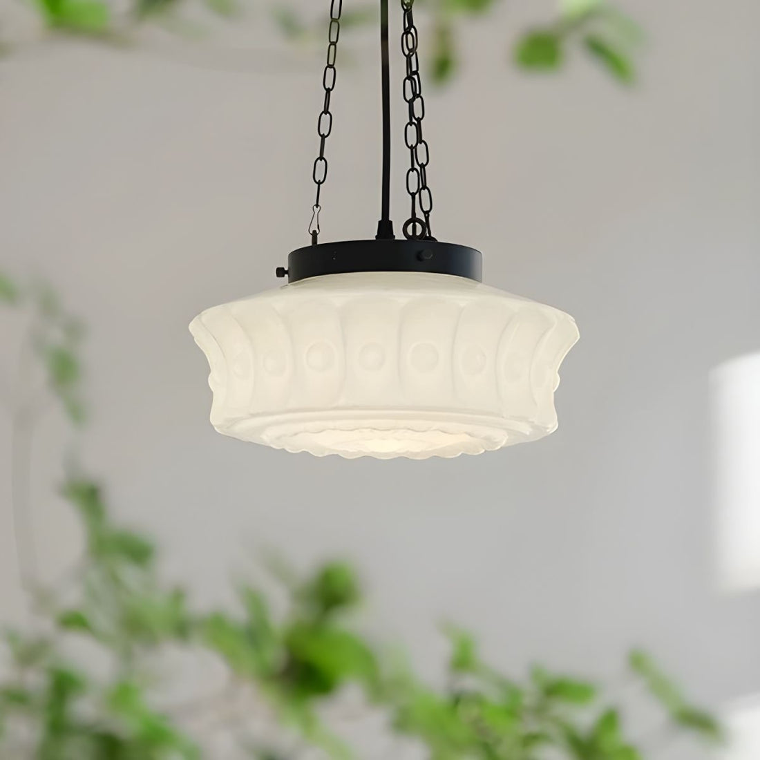 Vintage Cream Glass Cylinder Shade Chandelier with Iron