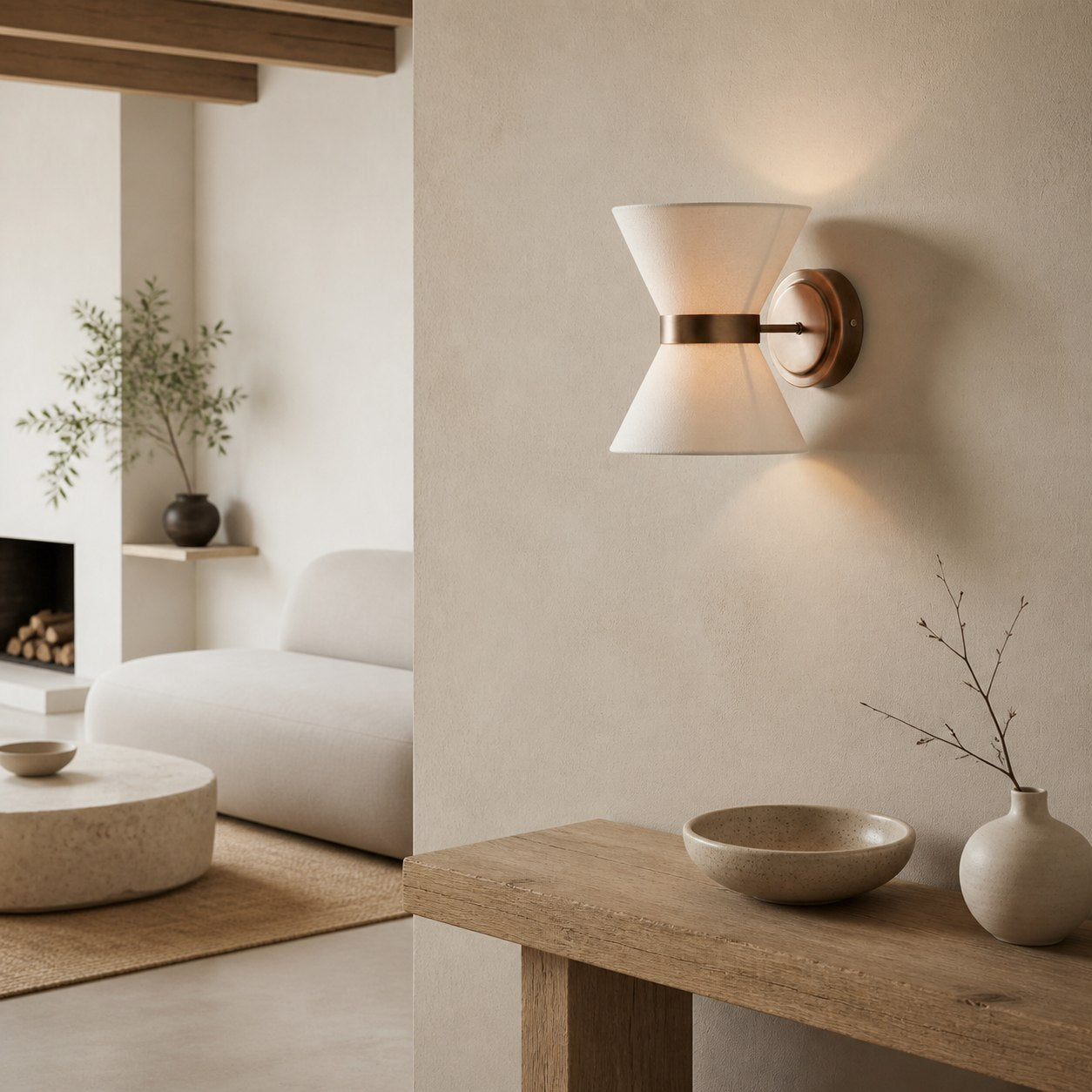 Ankora Wall Light - Bow-Tie Linen Shade Design Aged Brass Metal Sconce for Hallway
