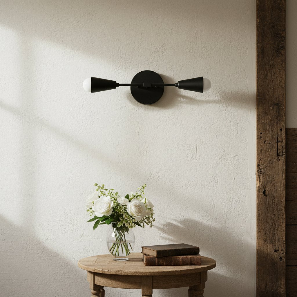 Lumen Dual-Conical Modern Wall Sconce – Minimalist Vanity & Hallway Lighting