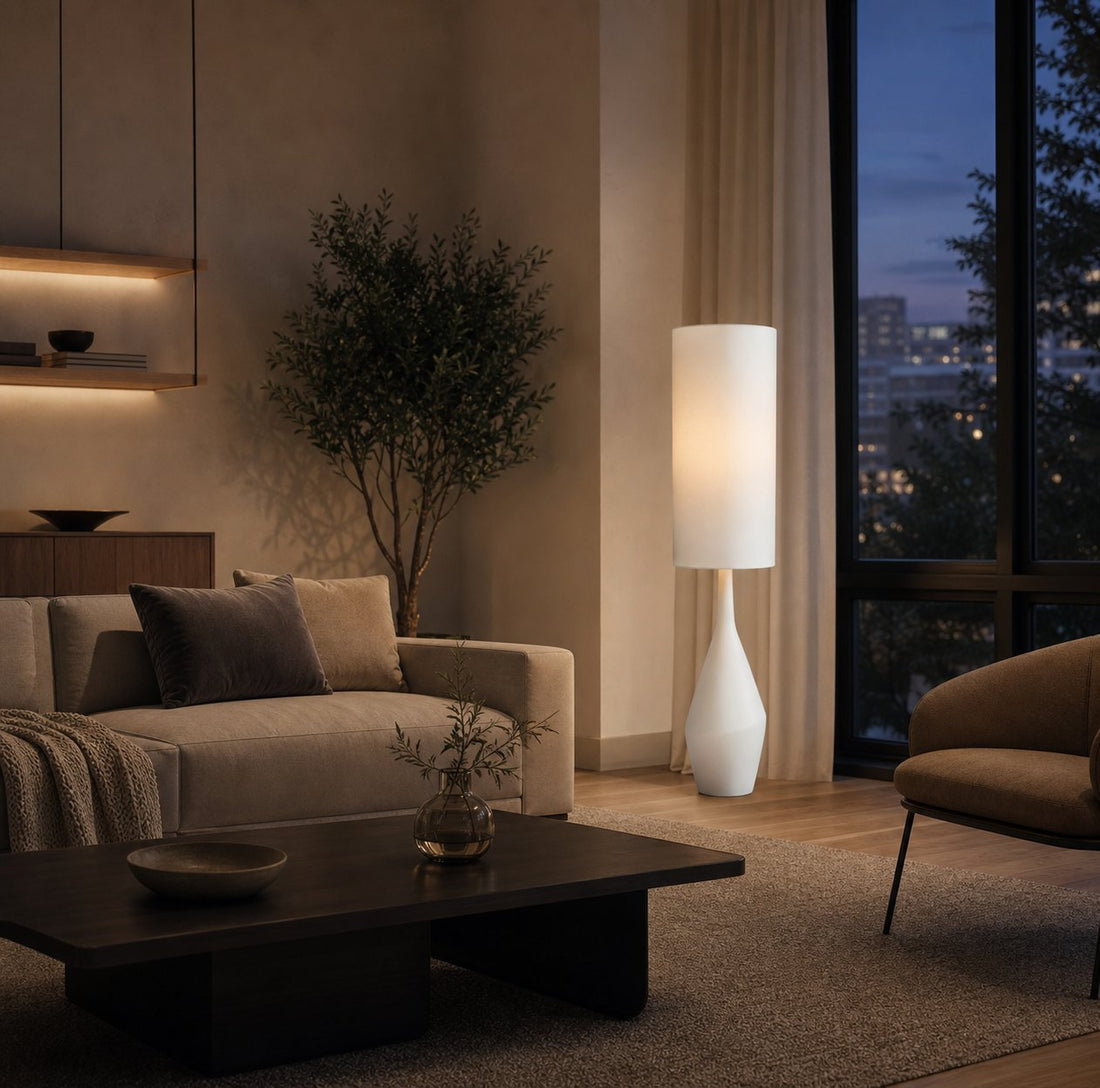 Lumera Organic Modern Ceramic Floor Lamp - Asymmetrical Sculptural Form and Ambient Lighting for Bedroom