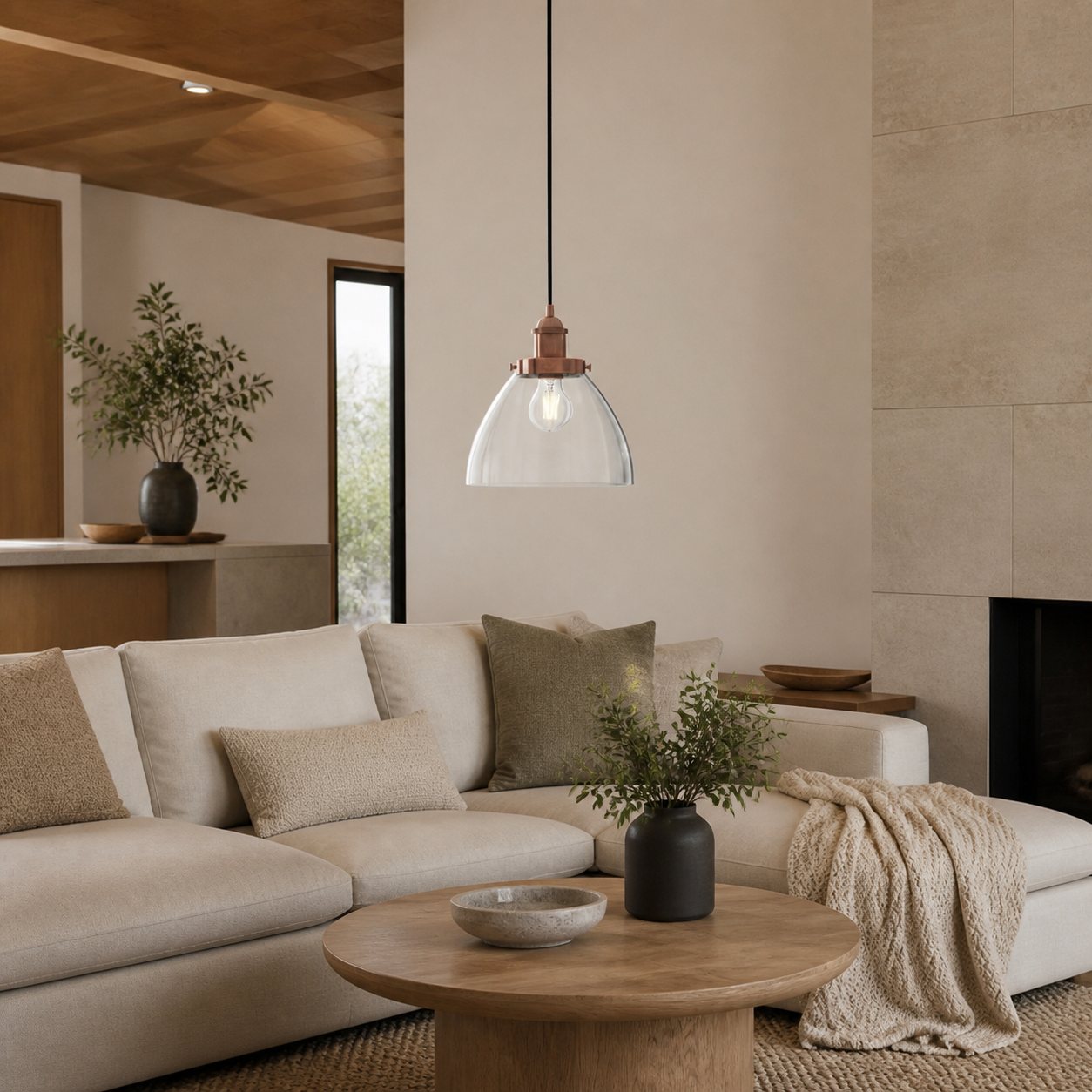 Novera Art Deco Dome Adjustable Height Glass Shade Pendant Light - Living Room