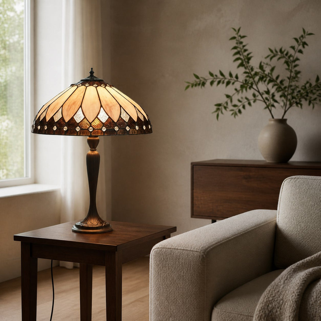 TF Brooklyn Tiffany Lamp Stained Glass Mosaic Table Lamp - Classic Art Deco Style for Living Room