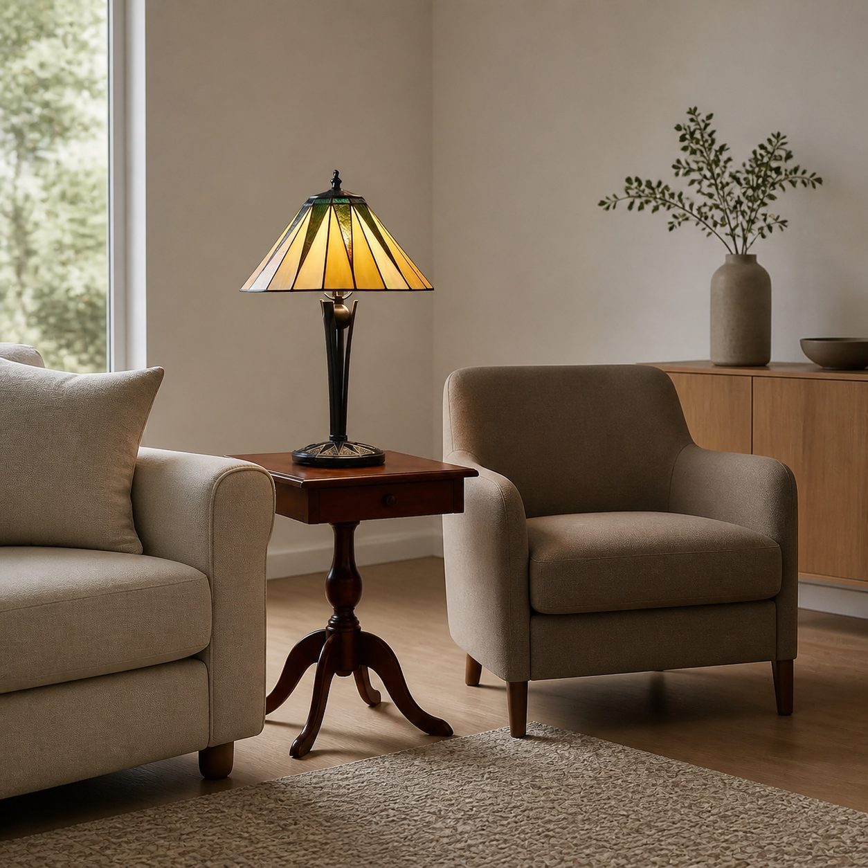 TF Dark Star Tiffany Style Geometric Shade Table Lamp for Bedroom and Accent Lighting