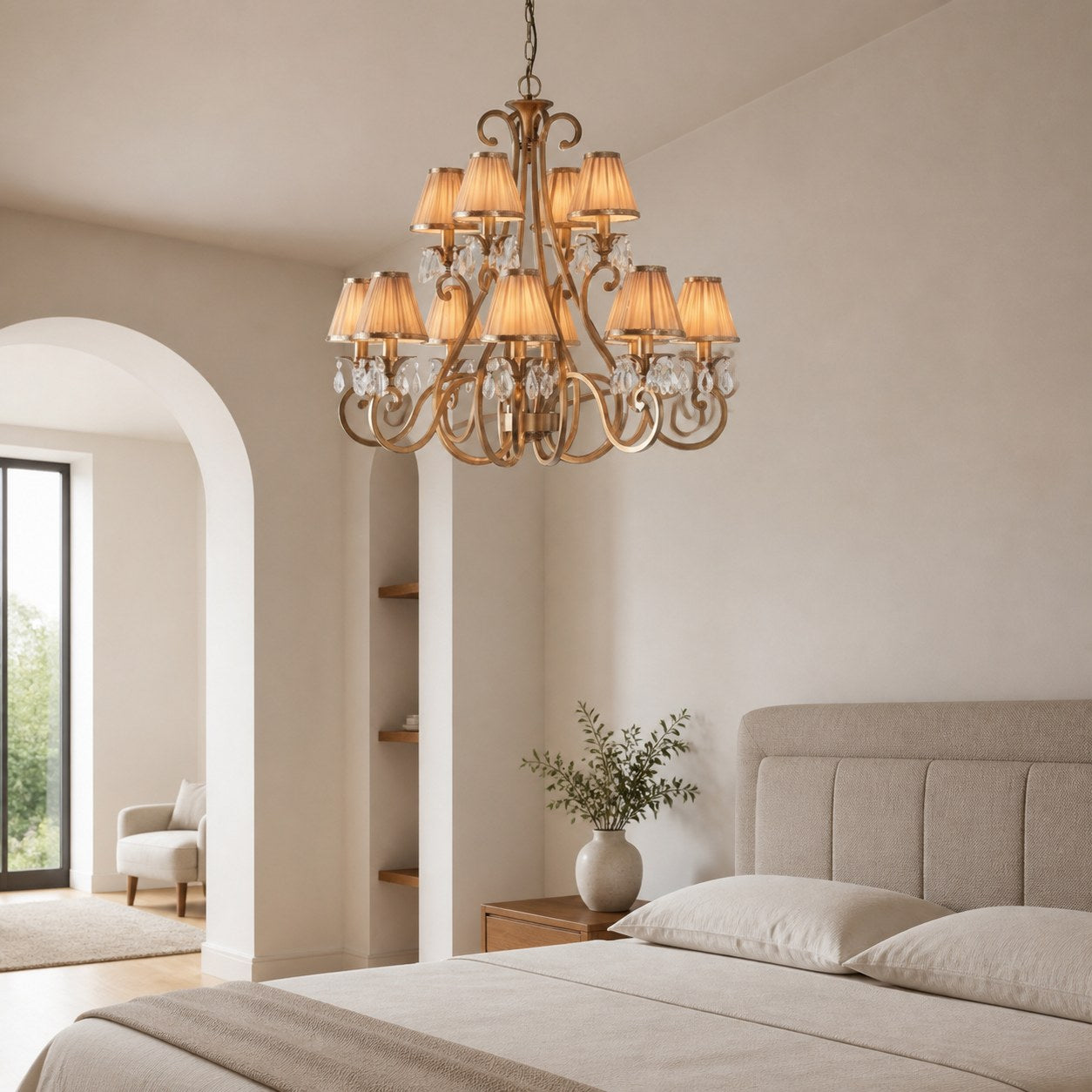 Talonis Multi-light Fabric Chandelier - Elegant Metal Curved Arms for Dining and Living