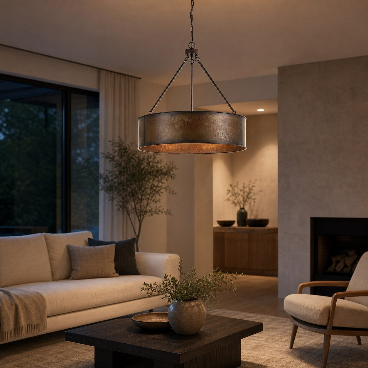 Velara Industrial Drum Shade Pendant Light – Industrial Style Hanging Fixture for Kitchen and Dining U04