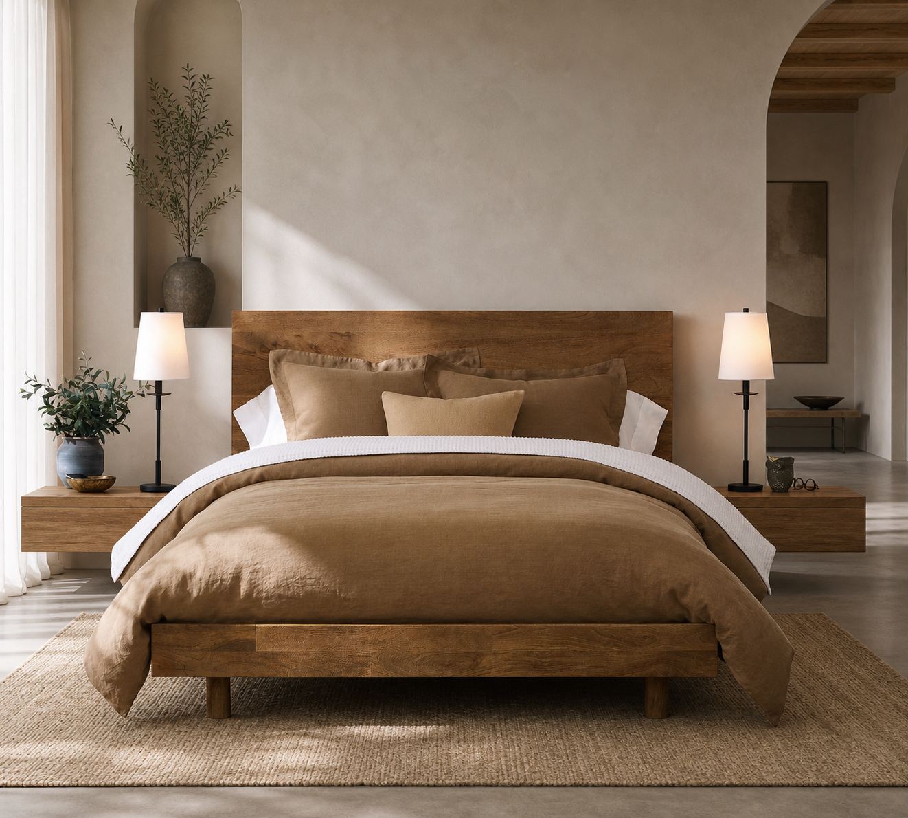 Rowan Modern Iron Table Lamp - Industrial Farmhouse Linen Bedside Reading Light