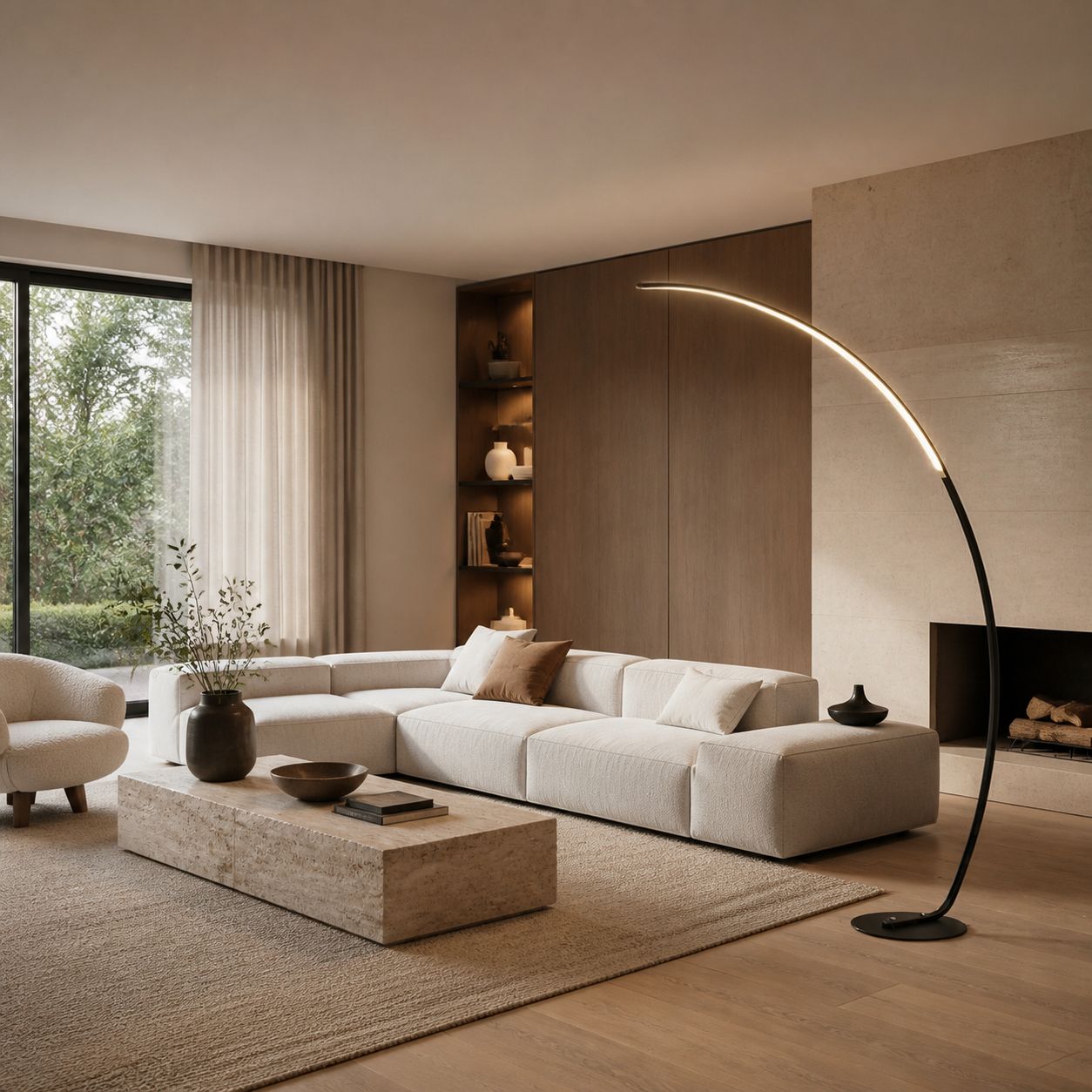 Lirra Minimal Curved Floor Lamp – Elegant Metal Accent for Living Spaces