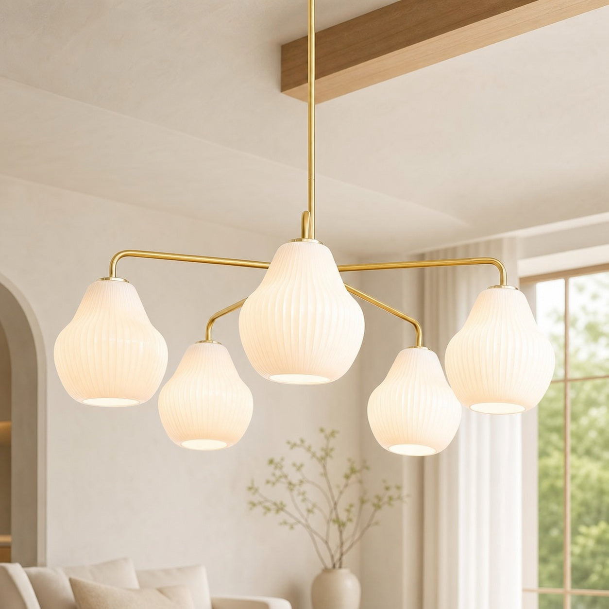 Rivrona 5-Light Chandelier for Entryway - Ribbed Glass Modern Lighting