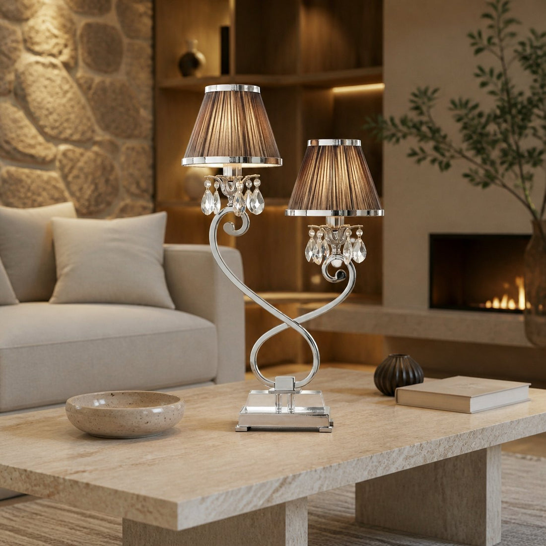 Talonis Double Table Lamp – Dual Shades and Metal Base for Bedroom and Living Room