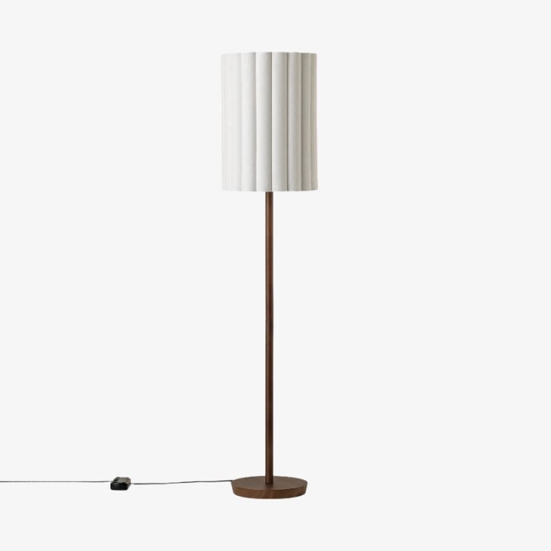 Linbron Walnut Wood Floor Lamp with Fluted Linen Shade – Modern Natural Home Decor