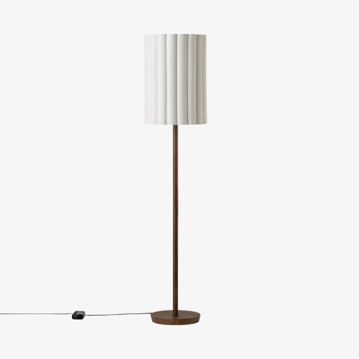 Linbron Walnut Wood Floor Lamp with Fluted Linen Shade – Modern Natural Home Decor