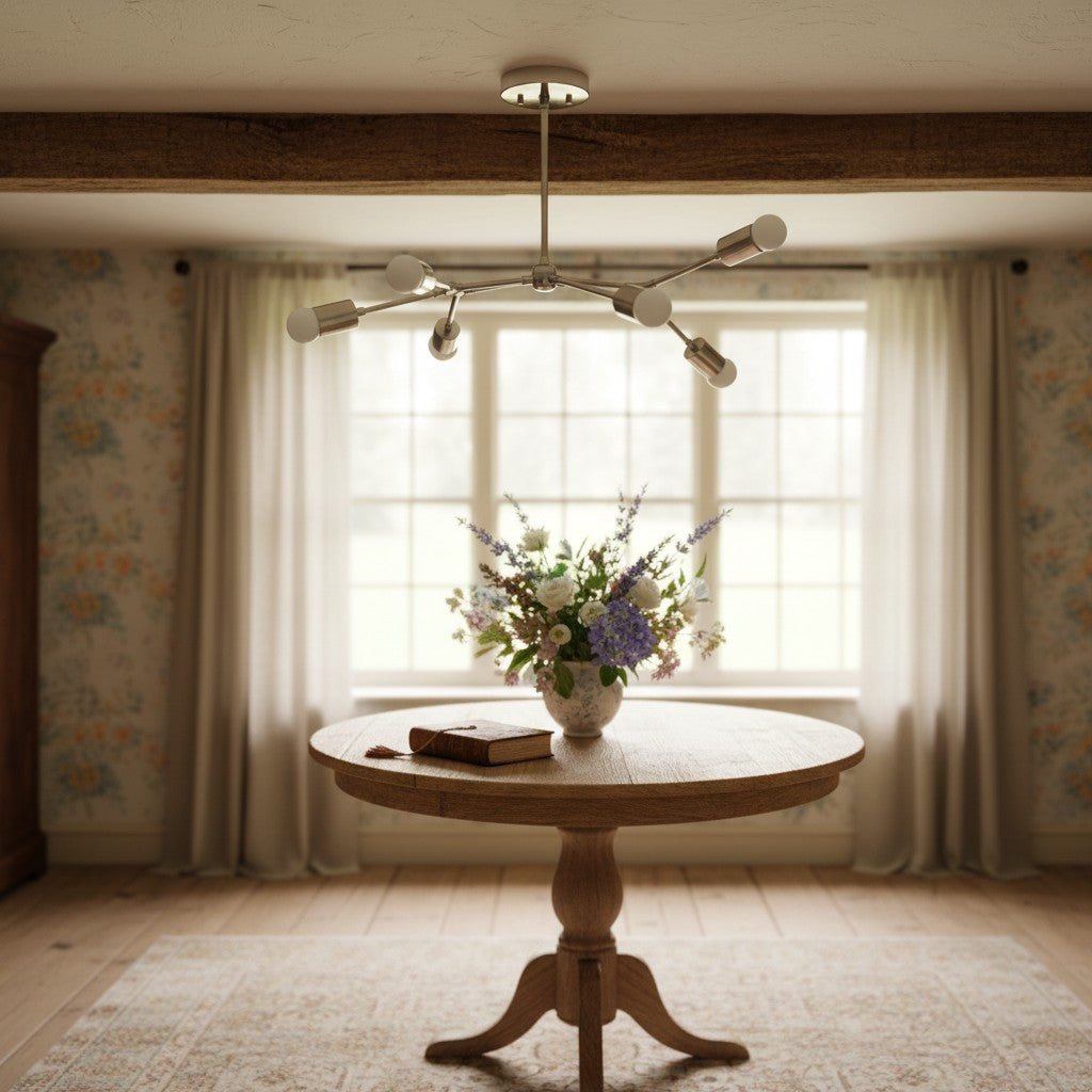 Lunivera Industrial Metal Chandelier – Sleek Geometric Ceiling Light Fixture for Living Room