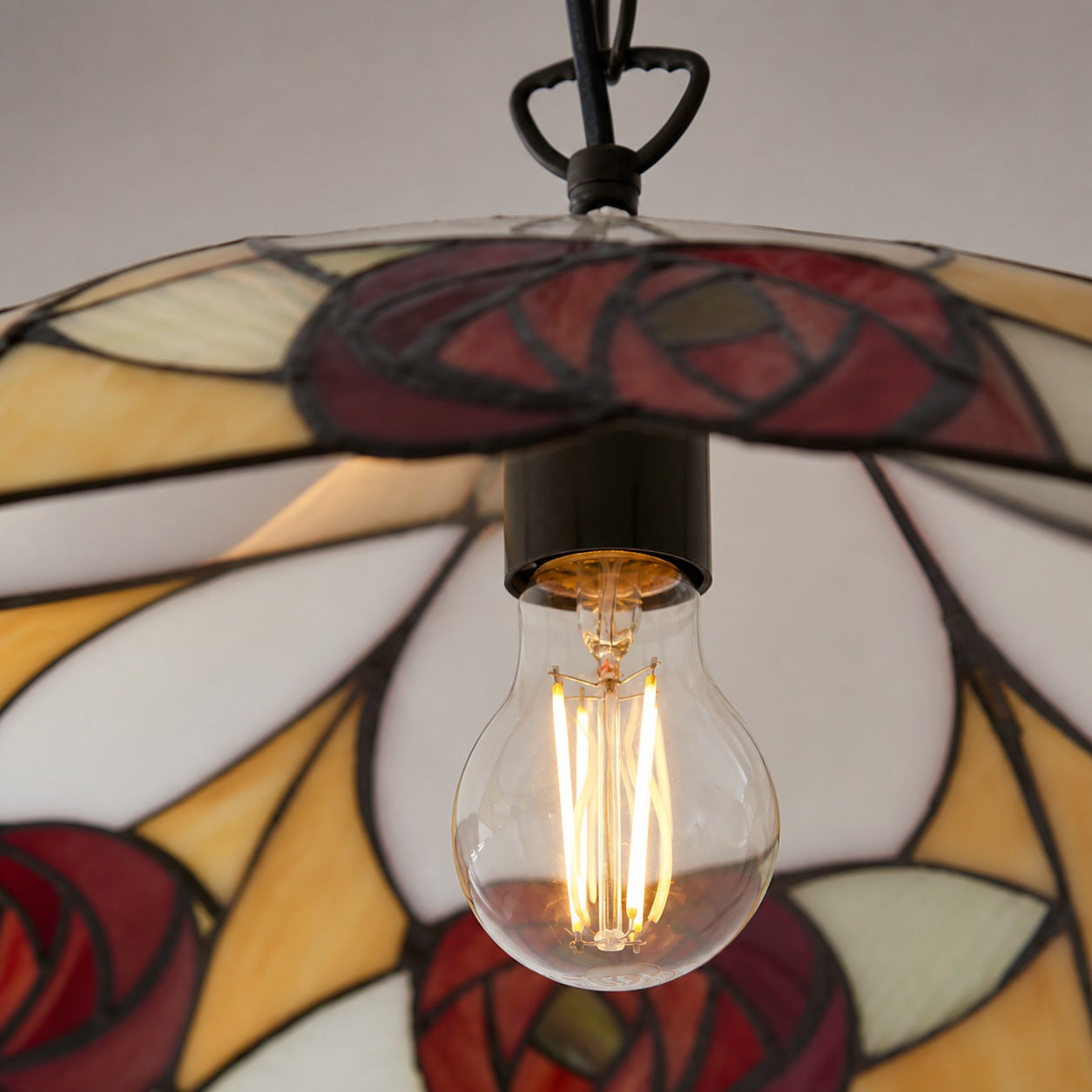 TF Ingram Tiffany Pendant Light – Vintage Handcrafted Stained Glass Floral Shade for Dining Room