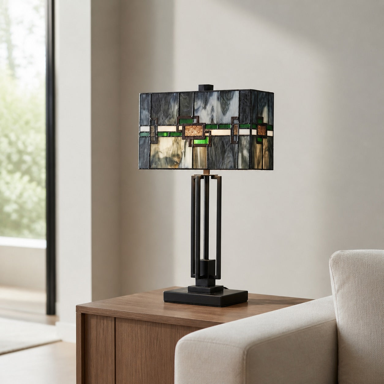 Culletto Stained-Glass Rectangular Table Lamp – Artisan Look for Bedrooms and Hallways