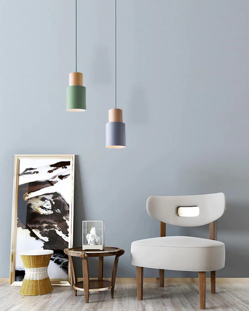 Metallic Pendant Light with Wooden Accents