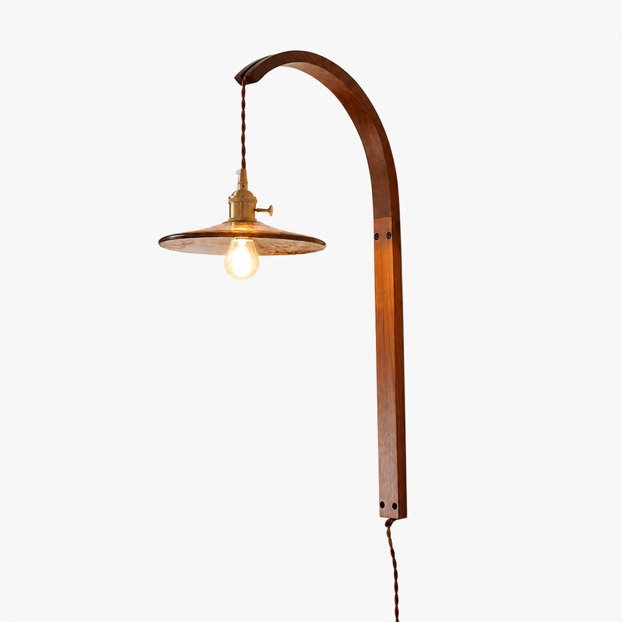 Curved Walnut Ceramic Plug-in Wall Light