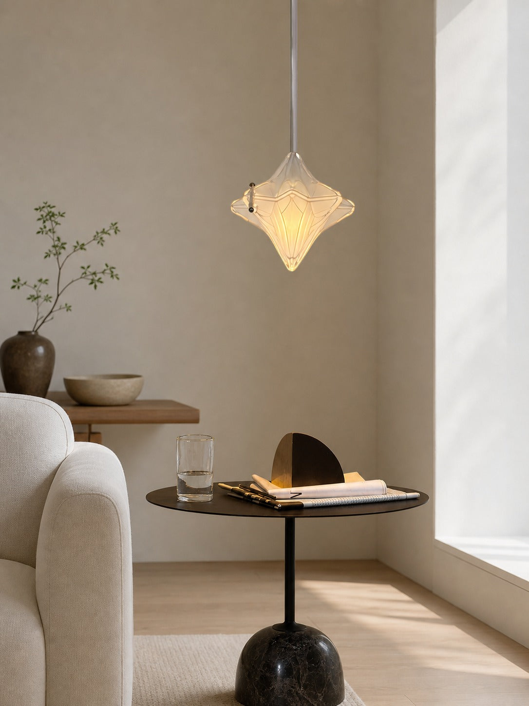 Art Deco Astris Elara Star Pendant Light – Frosted Glass Pendant with Geometric Style