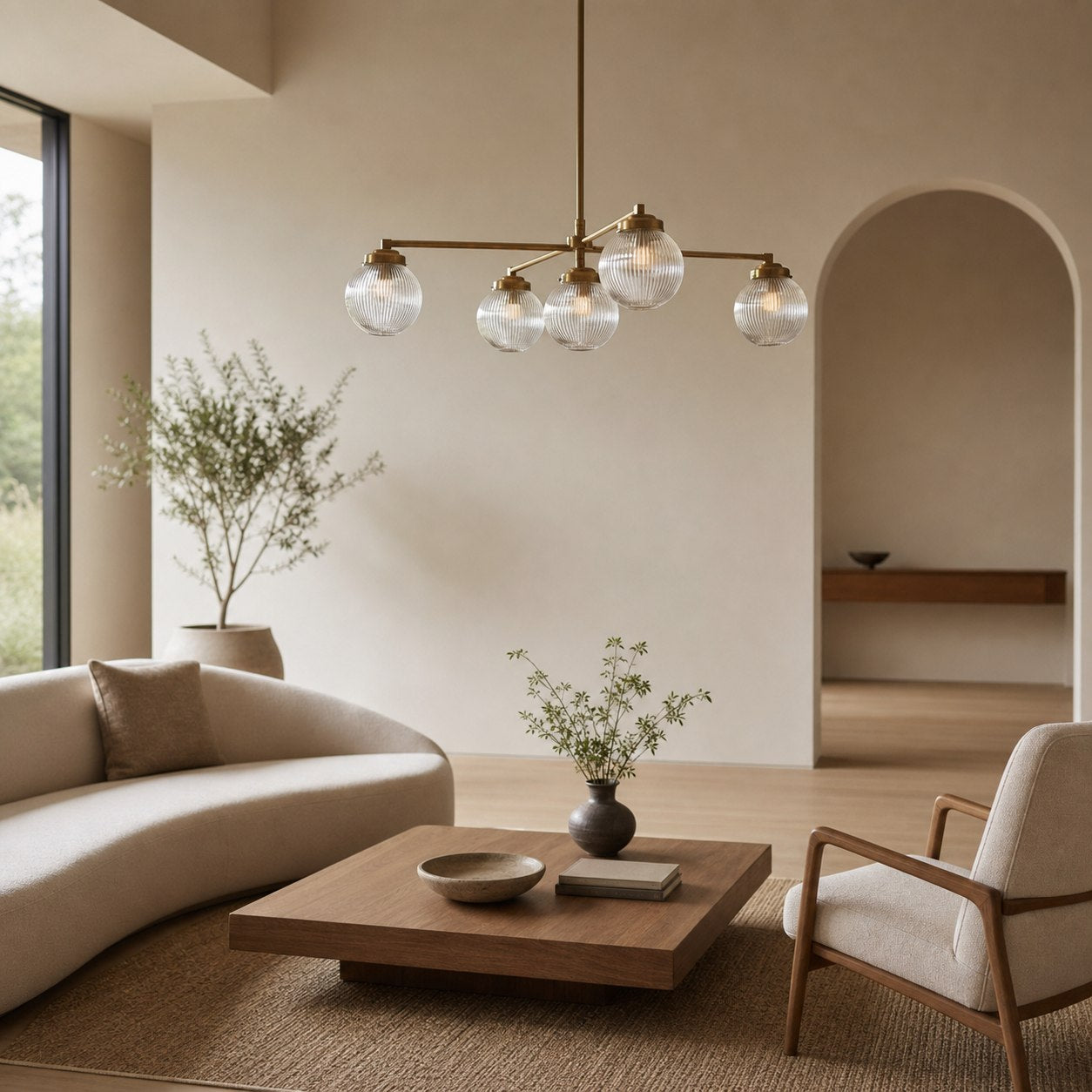 Glorica Glass Frosted Glass Globe Chandelier - Brass Modern Lighting for Living Room