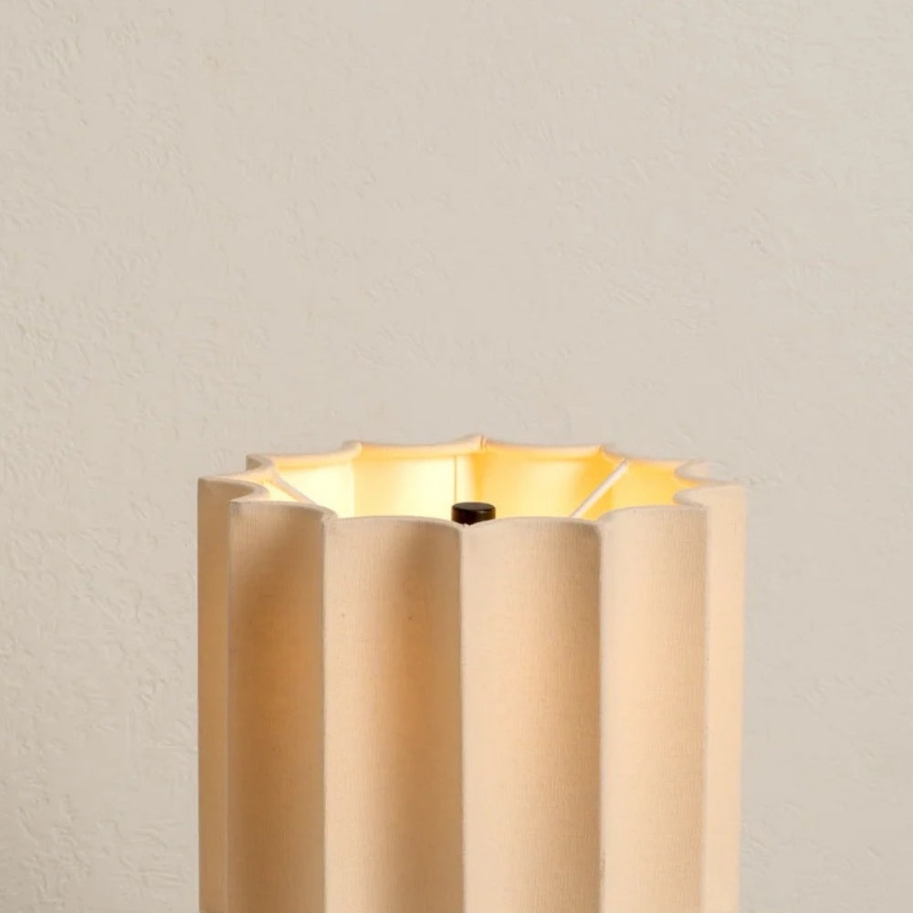 Cavilon Table Lamp with Fan-Shaped Linen Shade - Stone Finishes Suitable for Living Rooms