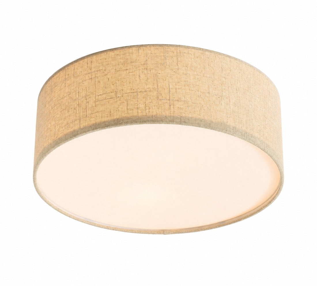 Dumora Linen Drum Ceiling Light - Flush Mount Iron Fixture with Fabric Shade