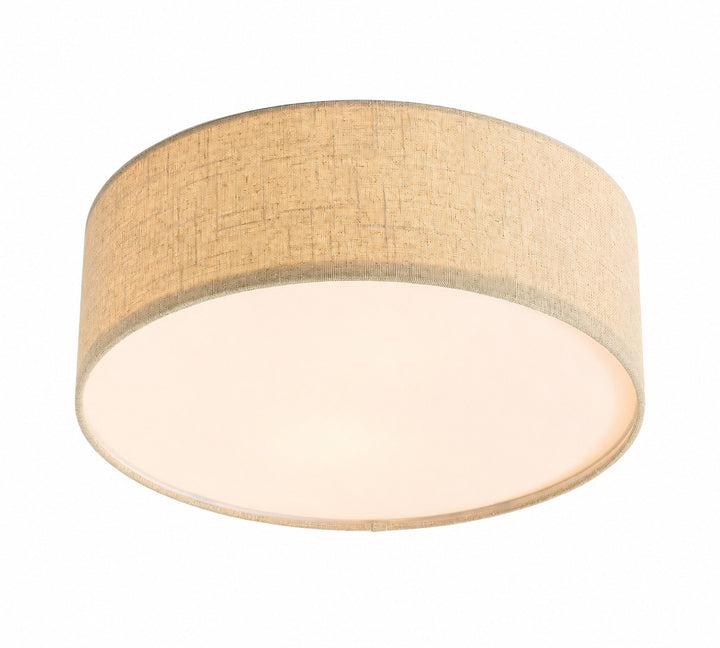 Dumora Linen Drum Ceiling Light - Flush Mount Iron Fixture with Fabric Shade
