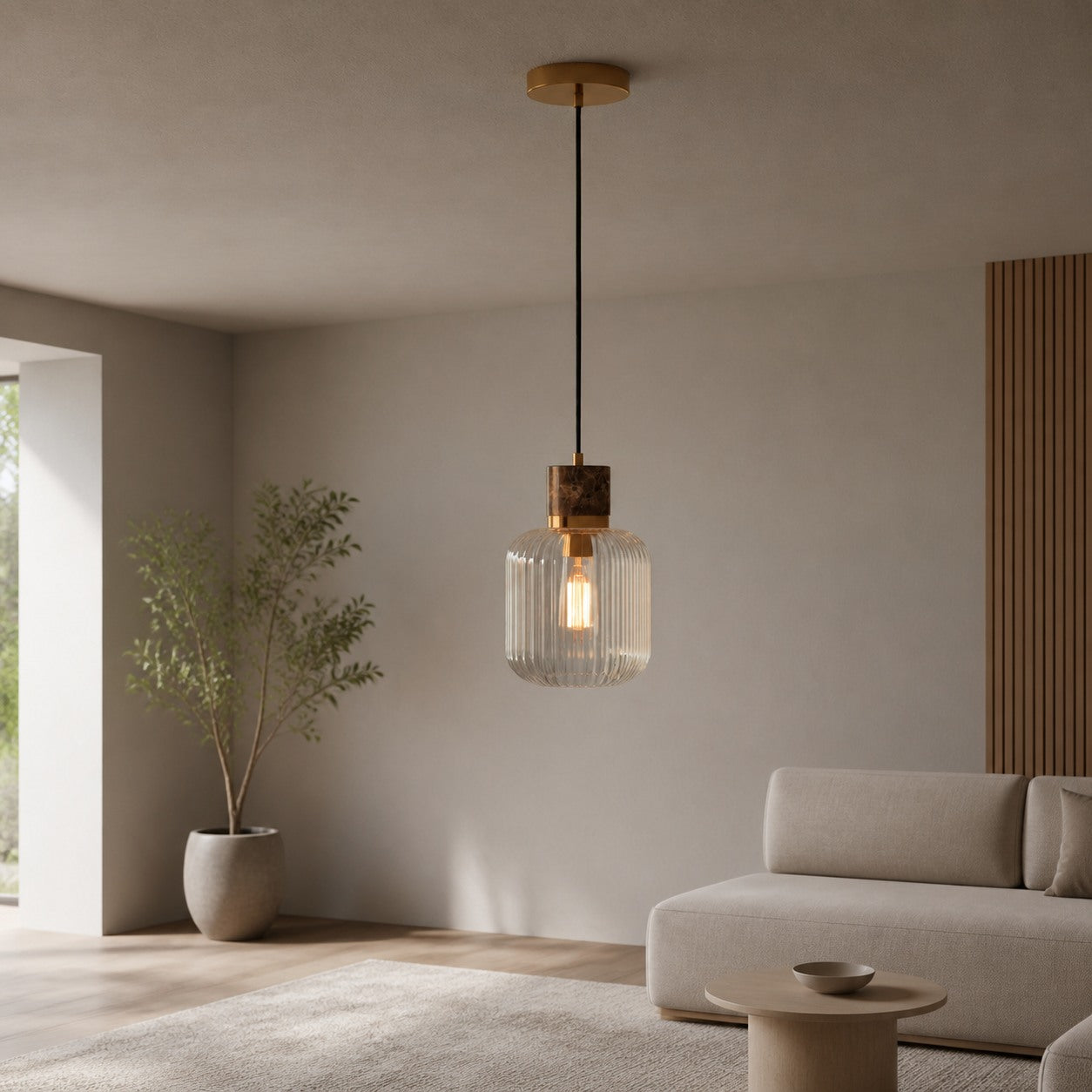 Korlisse Natural Stone and Glass Pendant Light – Stylish Lamp for Lounge or Living Room