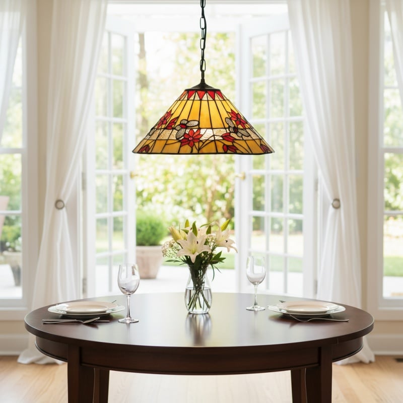 TF Butterfly Pendant Light – Stained Glass Design Hanging Lamp for Dining Hallway and Living Room