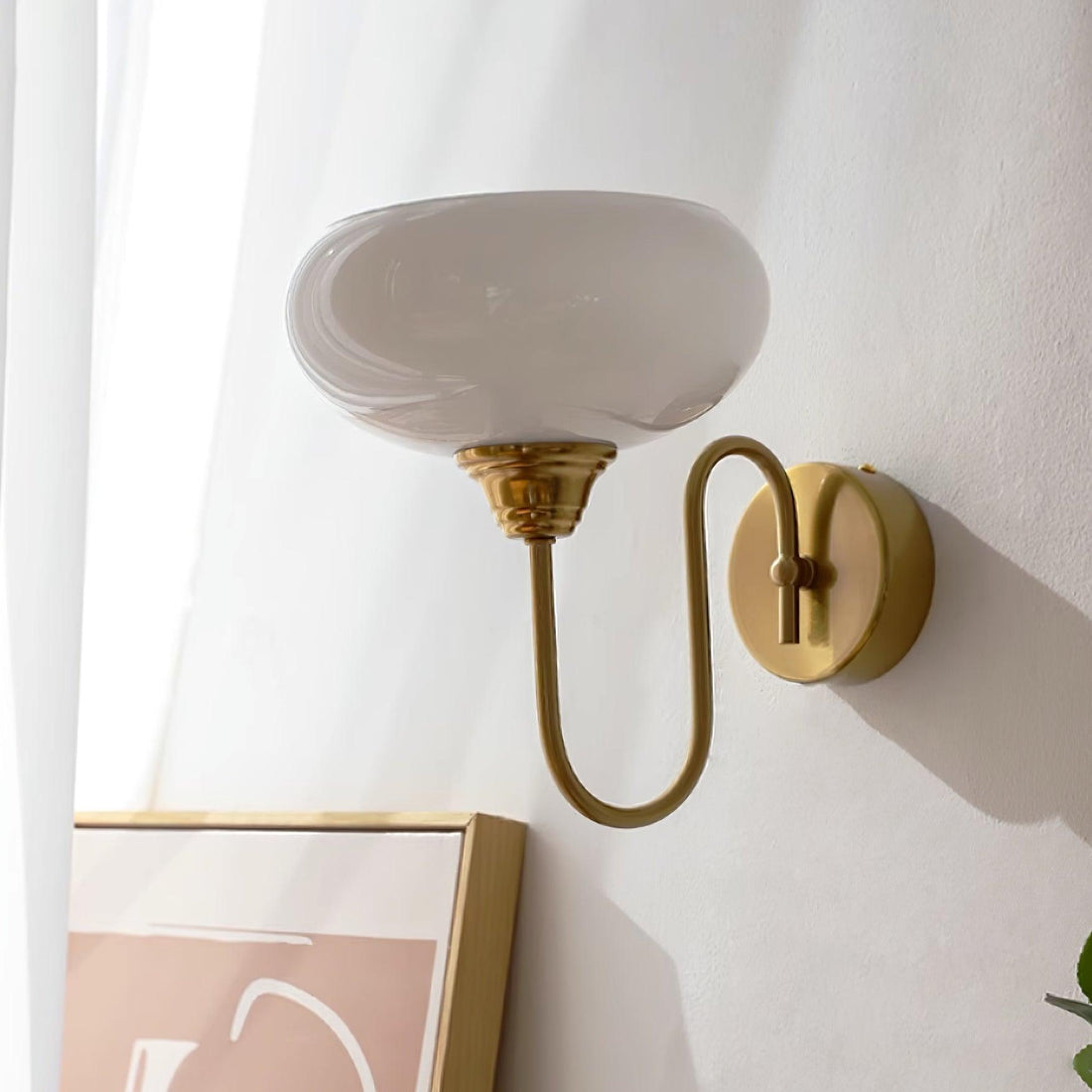 Bauhaus Wind Cream Glass Shade Metal Curved Pole Wall Sconce