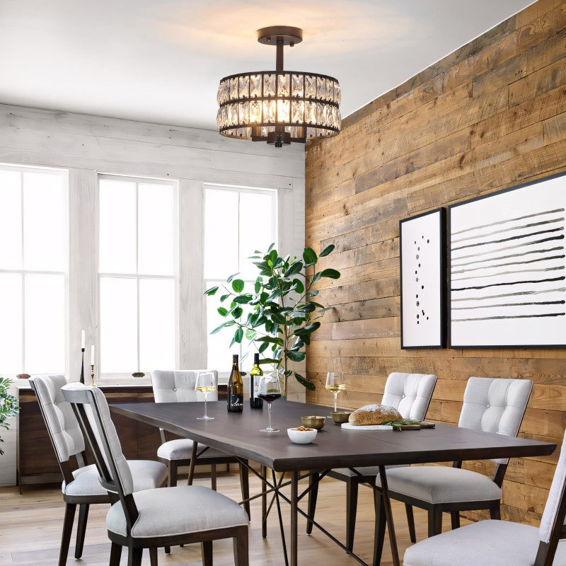 Crystal Drum Ceiling Light –  Glass Semi Flush Mount Lamp for Hallway