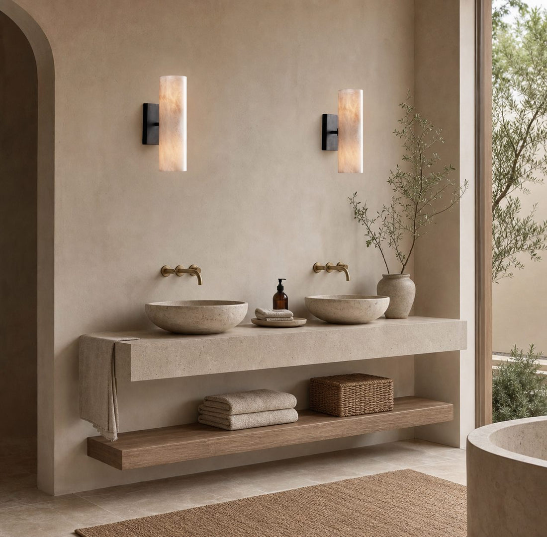 Wolvina Natural Marble Tube Sconce with Sleek Metal Details