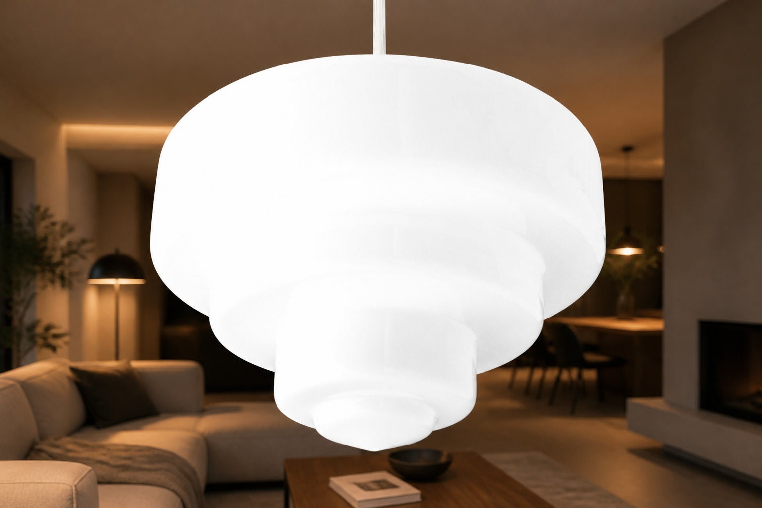 Geotower Glass Brass Pendant Light – Art Deco Opal Globe Ceiling Fixture