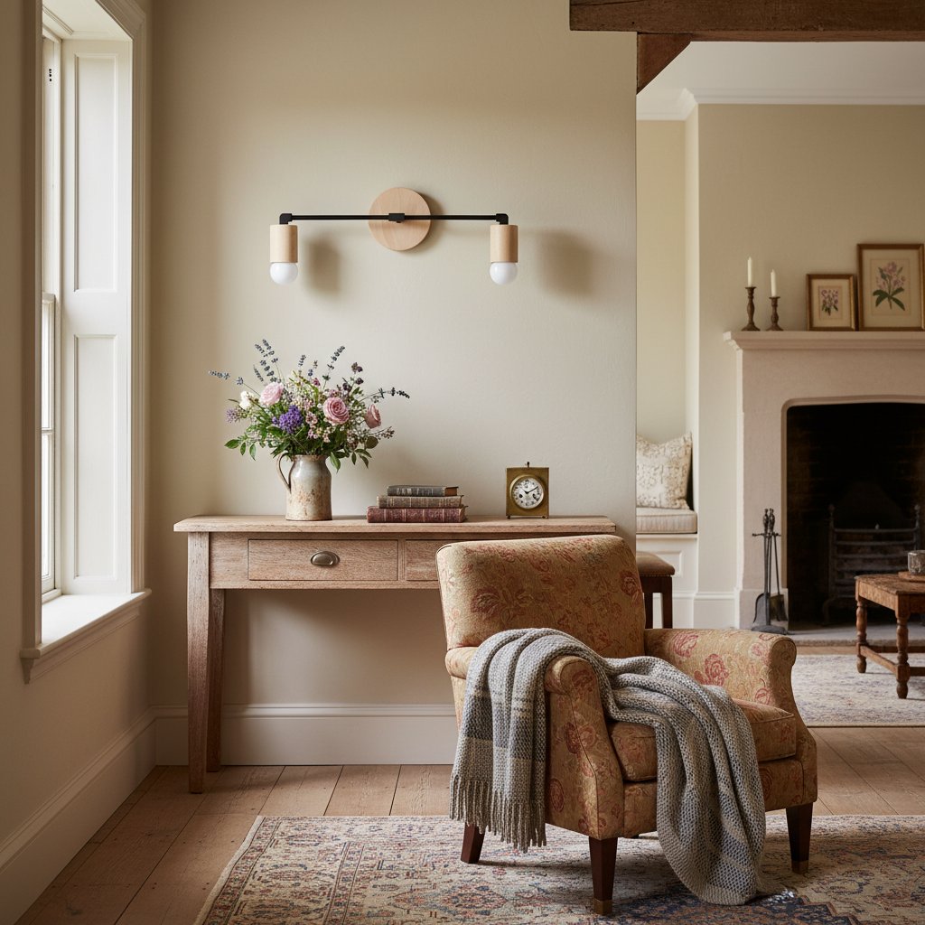 Lumen Woodgrain Frame Boho Wall Lamp – Multi Finish Vanity Lighting Solution