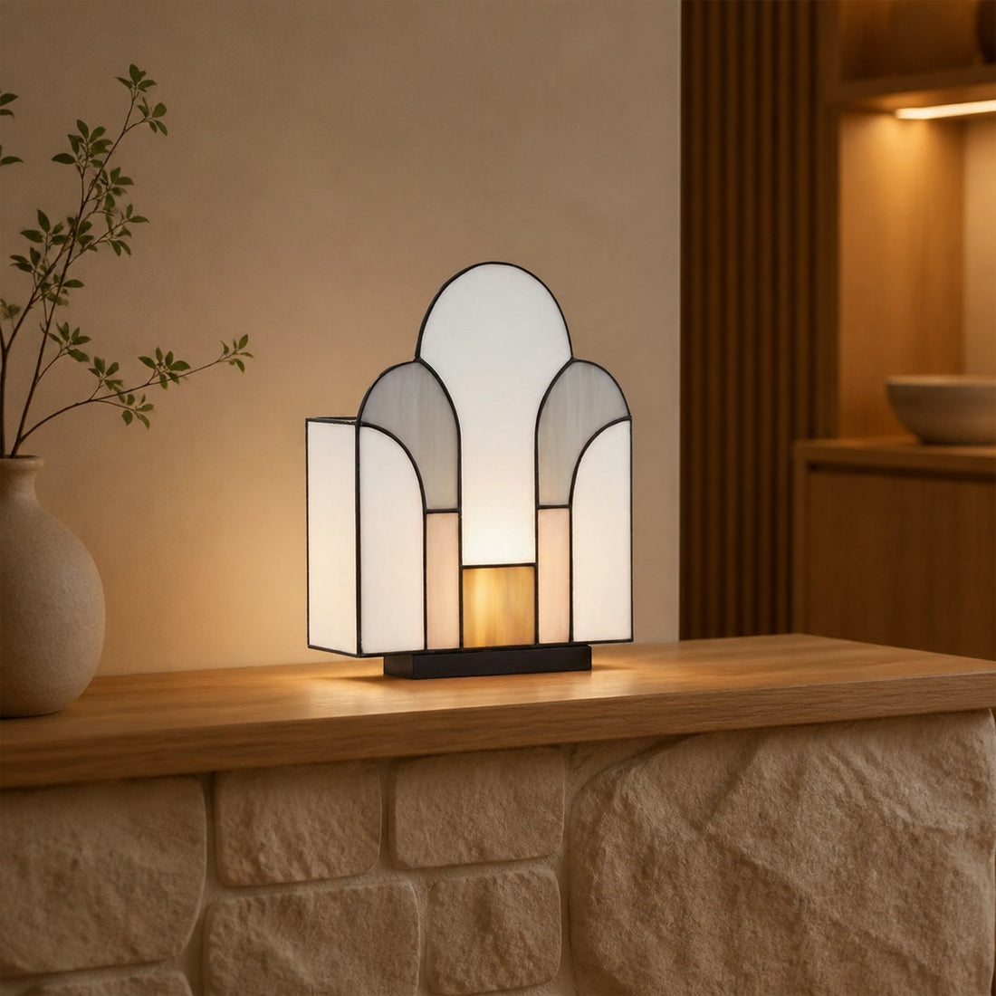 Kelsar Stained Glass Art Deco Table Lamp – Elegant Indoor Accent Light for Living Room or Entryway