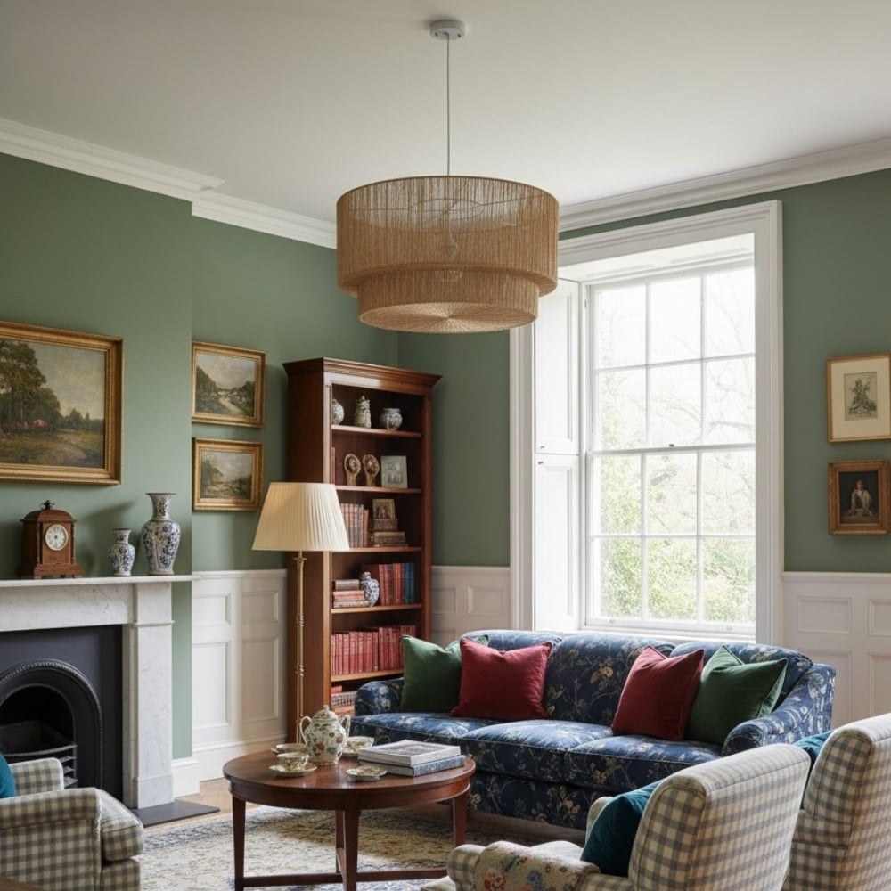 Florevian Woven Jute Hanging Light - Boho Chic Drum Pendant for Living or Dining