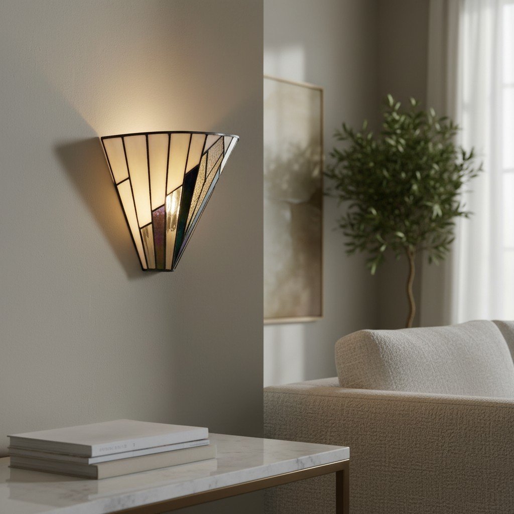 TF Astoria Vintage Fan-Shaped Wall Lamp - Handcrafted Art Glass - For Bedroom Accent Light
