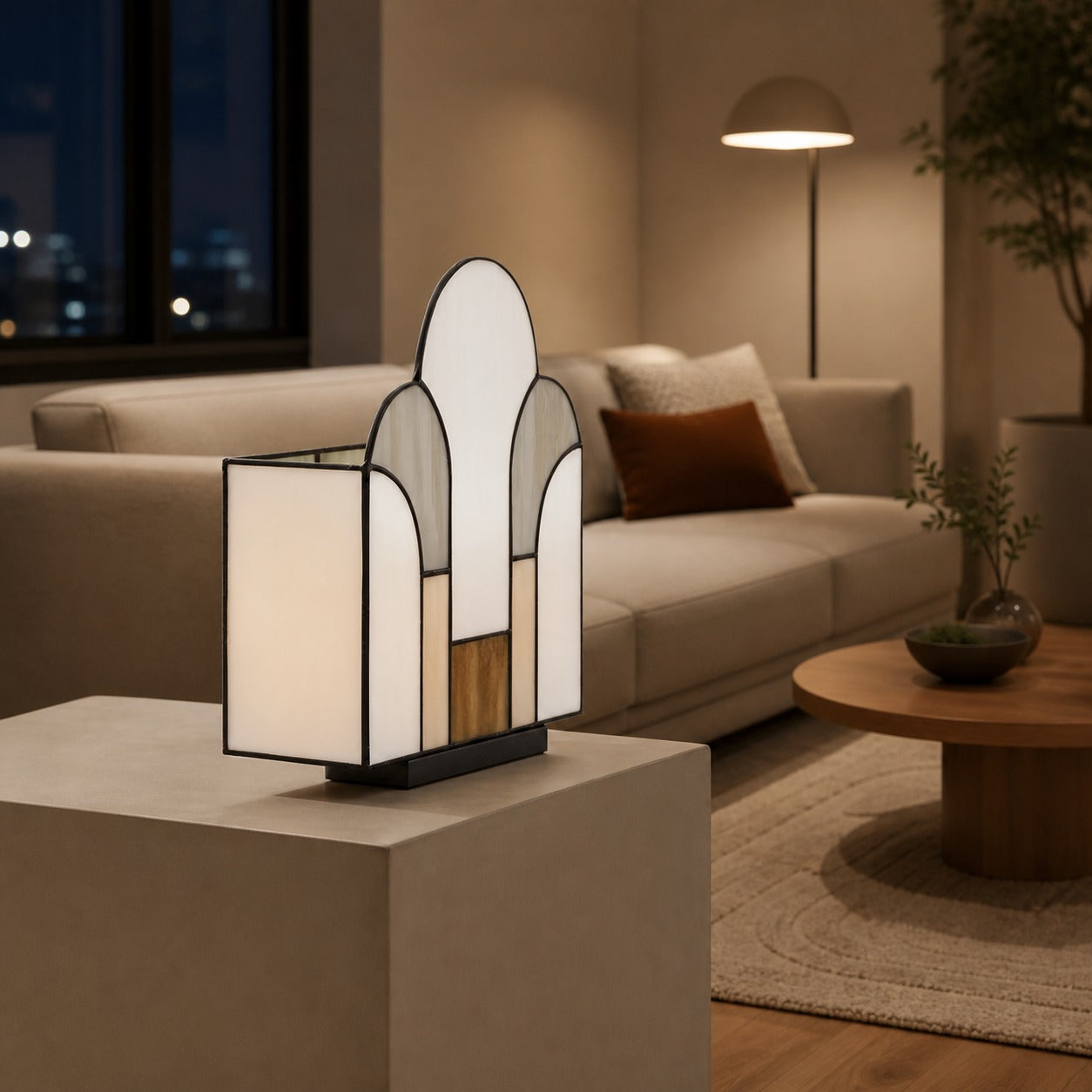 Kelsar Stained Glass Art Deco Table Lamp – Elegant Indoor Accent Light for Living Room or Entryway