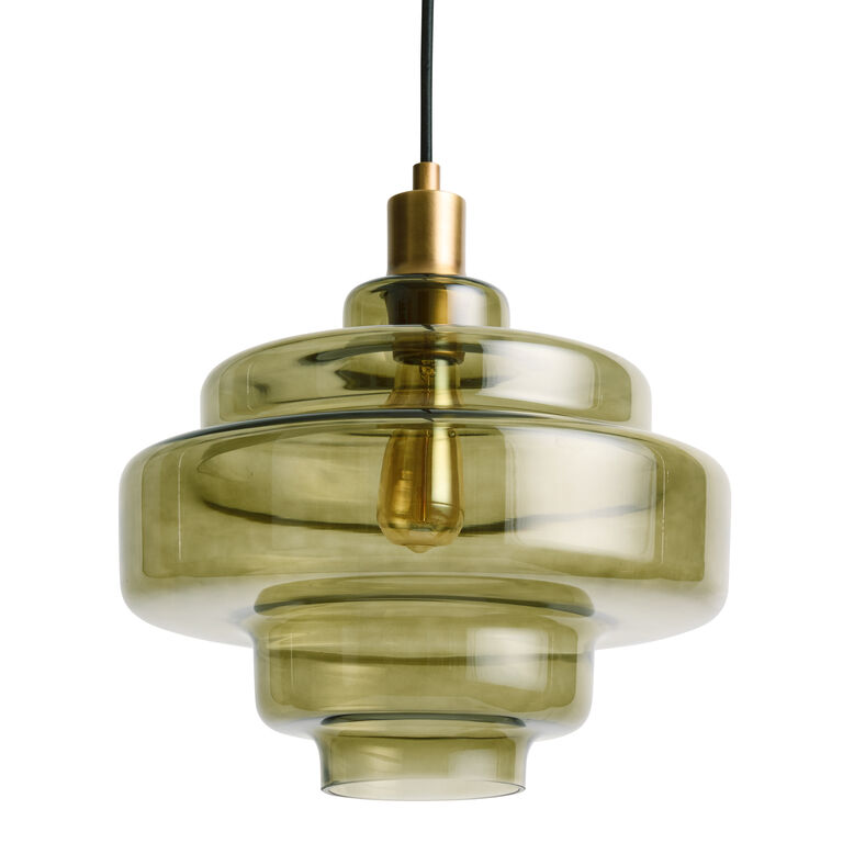 Olive Green Handblown Glass Pendant Lamp - Multi Tiered Hanging Lamp