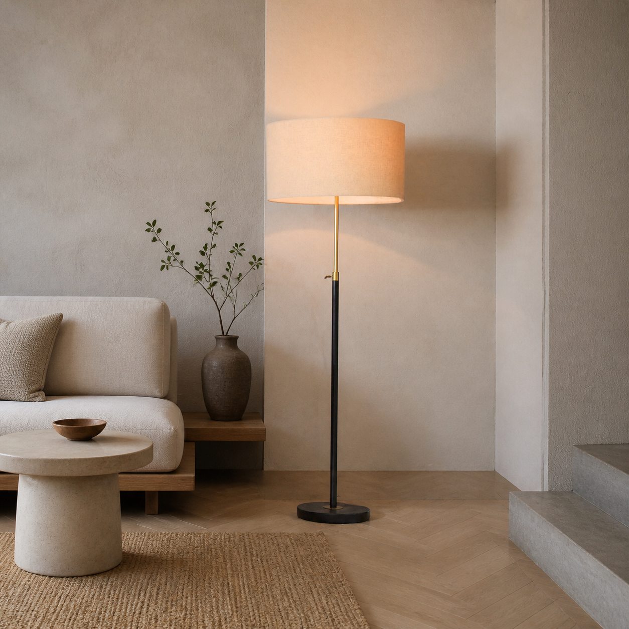 Mavora Adjustable Floor Lamp - Modern Telescoping Light with Linen Shade for Reading