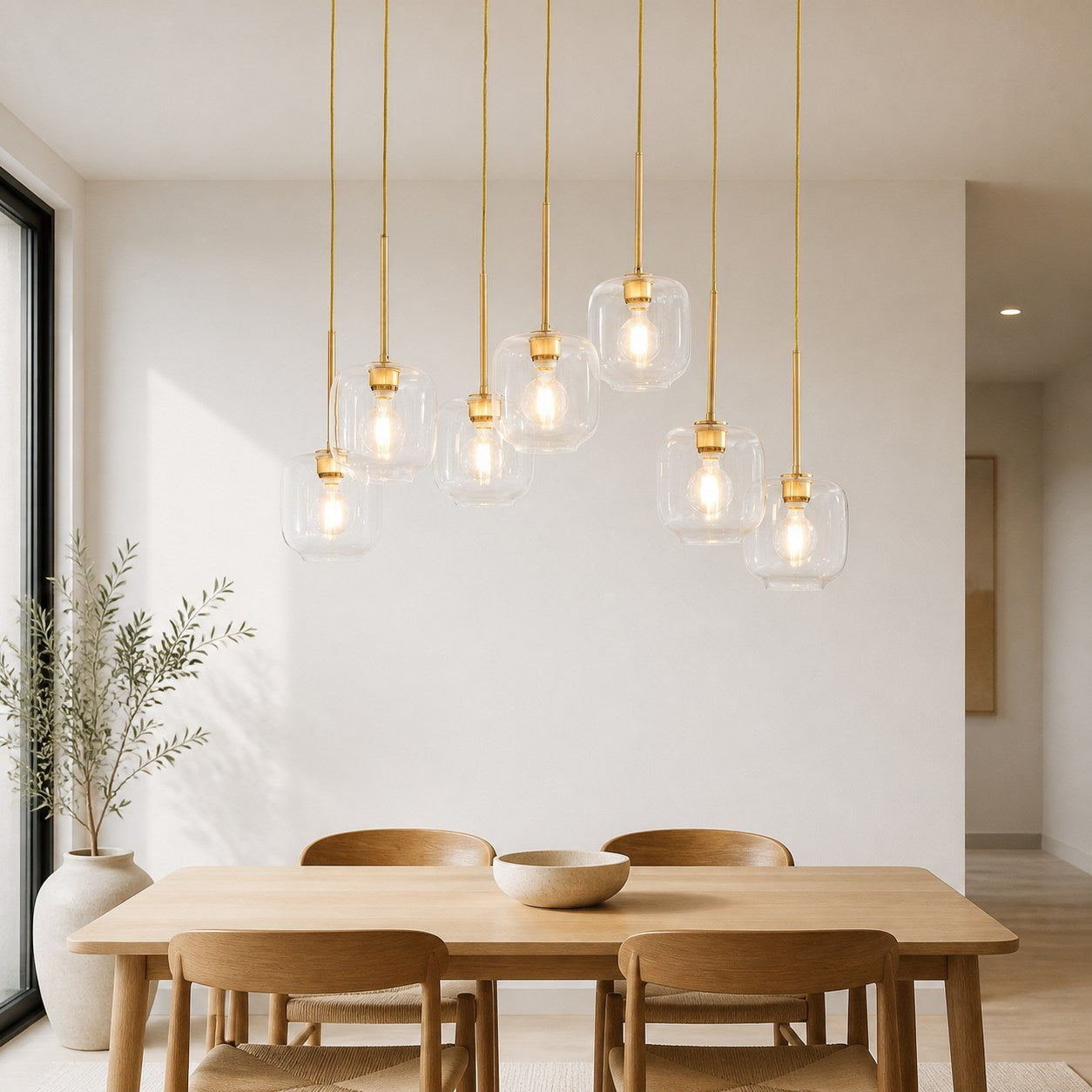 Lumivelle Sculptural 7-Light Chandelier – Adjustable Height Modern Glass Pendant