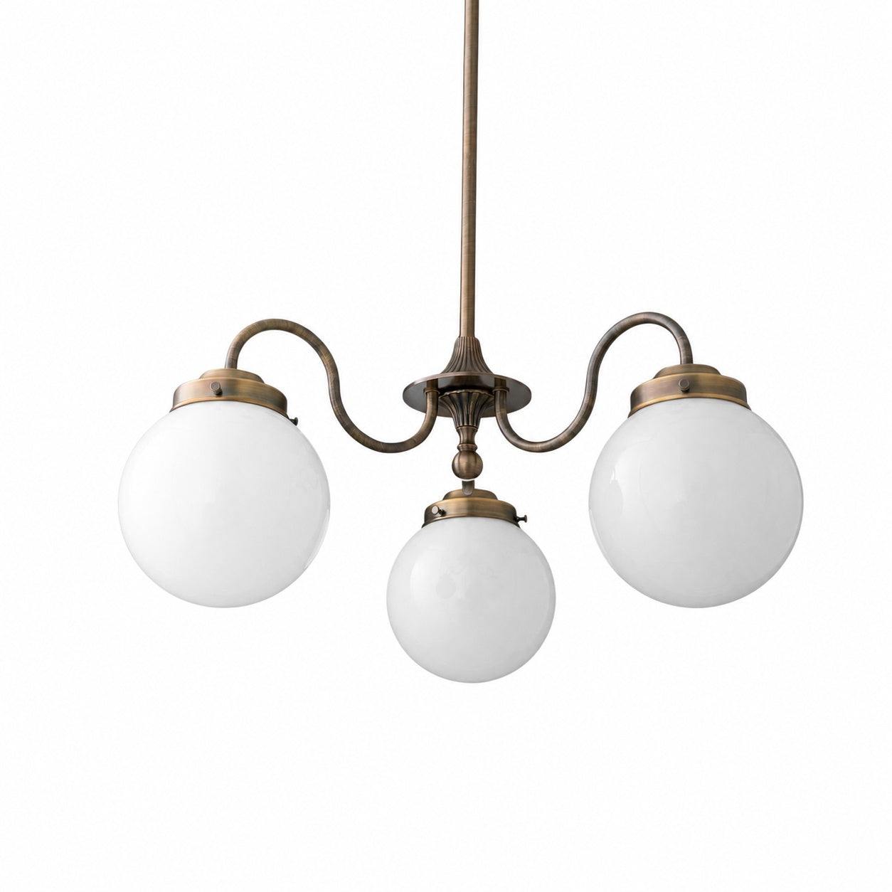 Glorica Glass Vintage Globe Chandelier - Brass 3-Light Frosted Glass Hanging Fixture